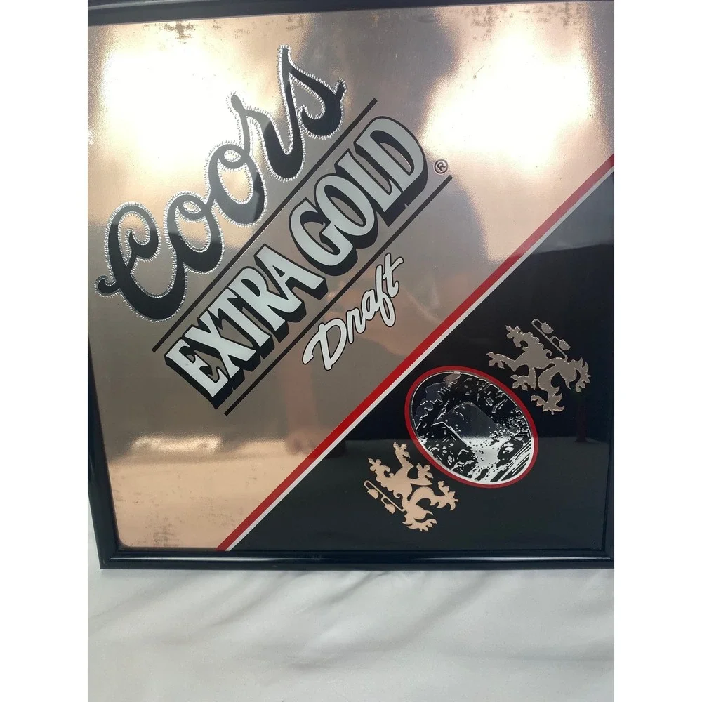 Coors Extra Gold Draft Bar Mirror 16x16 Gold Black Acryl Etch Sign 1993 Vintage